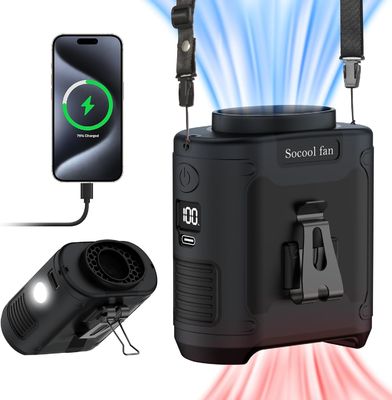 Ventilateur Socool Taille Clip Camping Ventilateur portable multifonctionnel 10000MAh Avec Sos LED Light