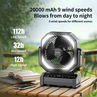 Ventilateur Socool 20000mAh 9 contrôle de vitesse Ventilateur de camping extérieur Ventilateur portable multifonctionnel d'alimentation d'urgence